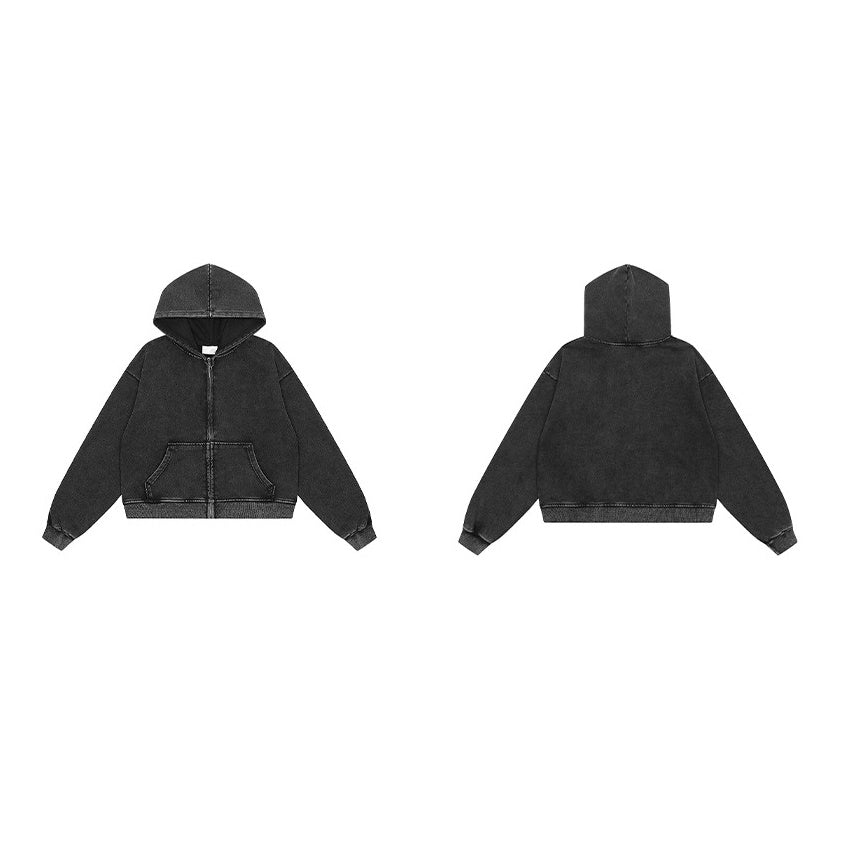 Washed Cropped Hooded Sweat Jacket MR016