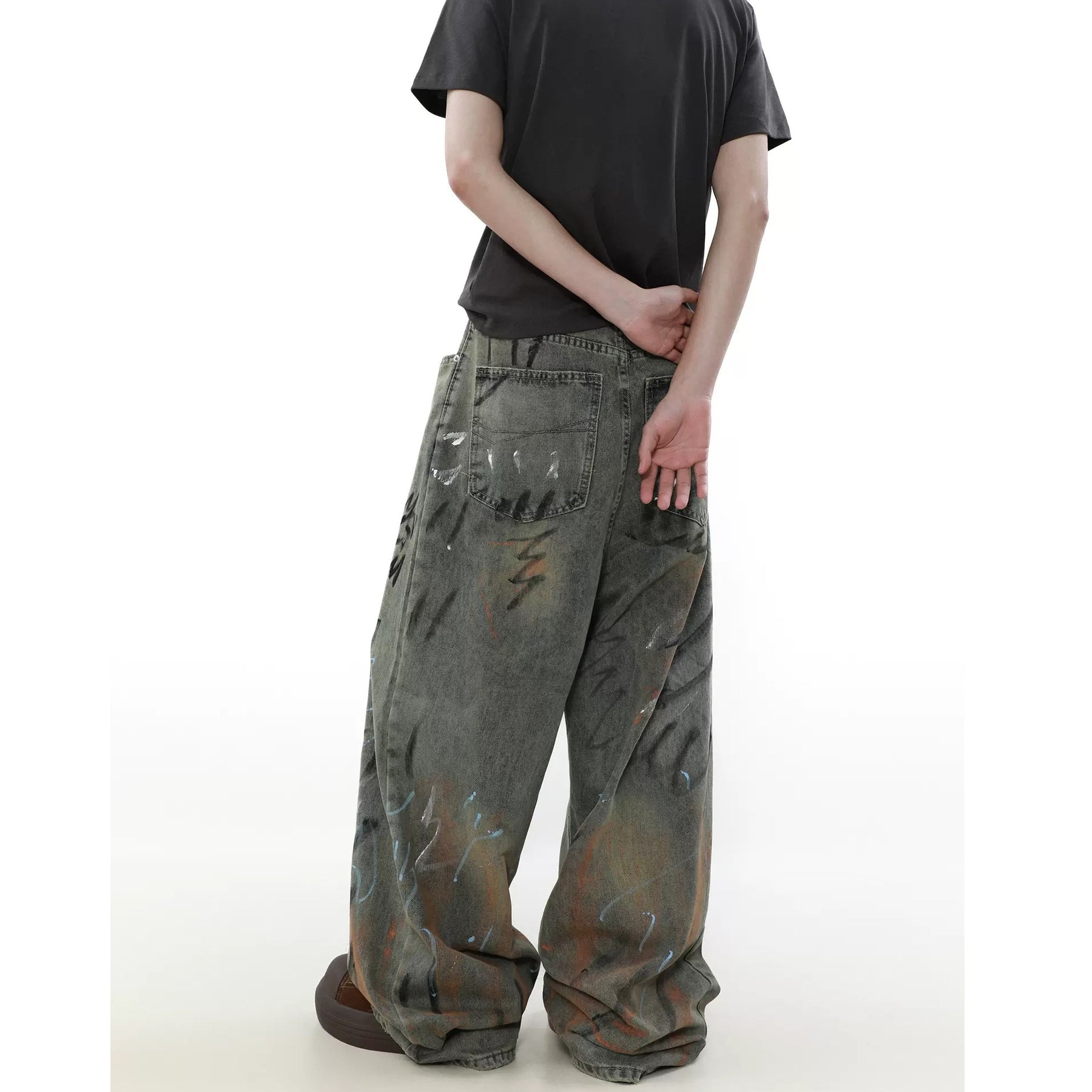 Paint Design Washed Straight Jeans MR018