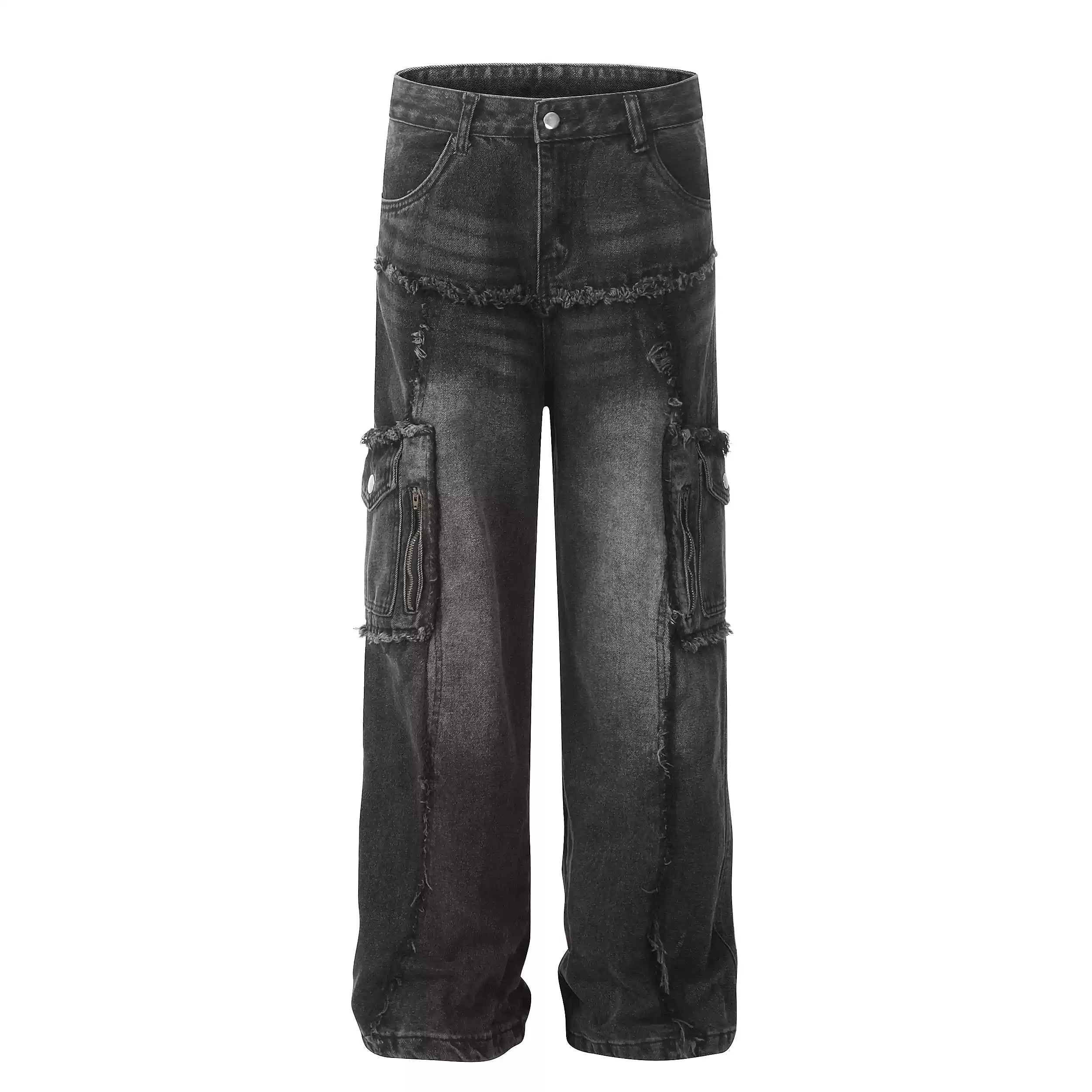 Street Raw Edge Stitch Cargo Jeans MB7229