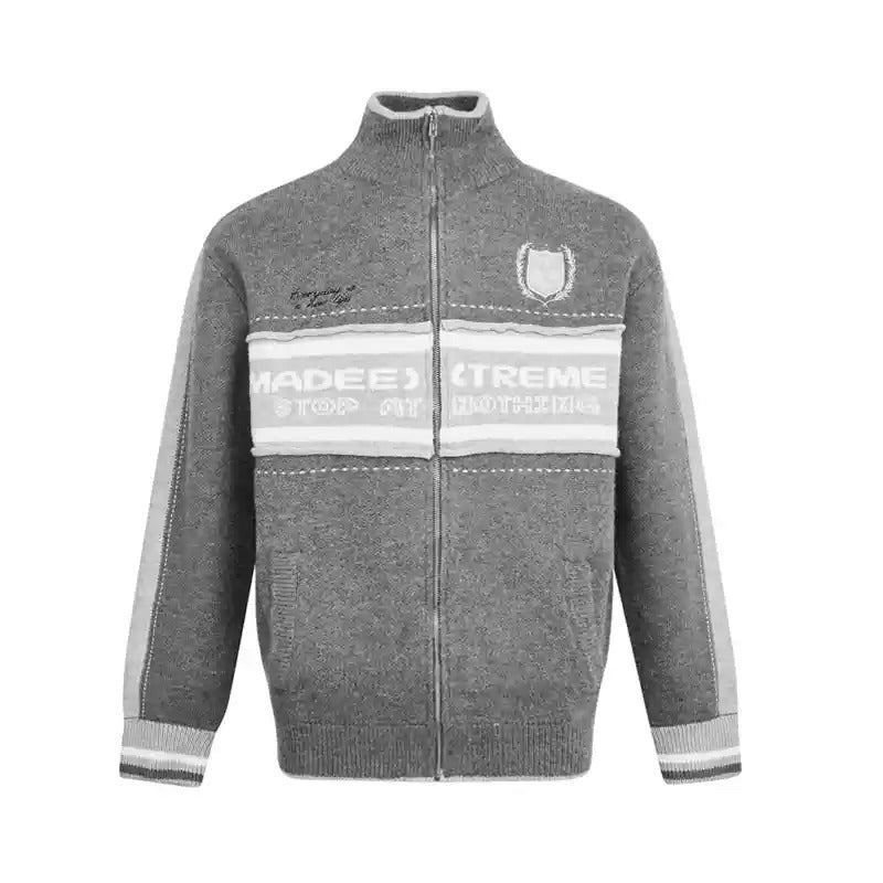 Switching Logo Design Zip-Up Knitted Jacket MB7204