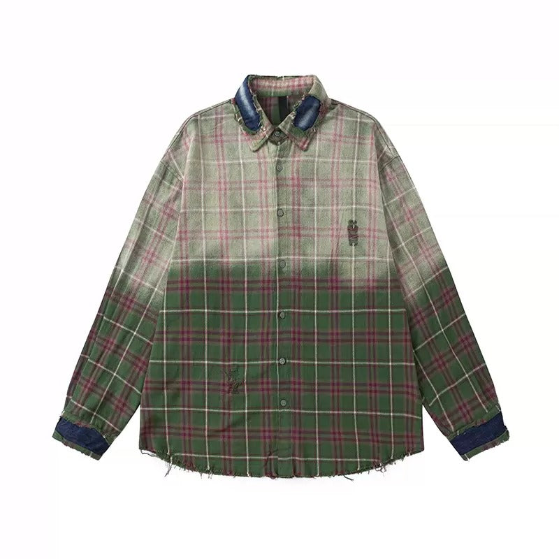 Gradient Plaid Long Sleeve Shirt Jacket MR013