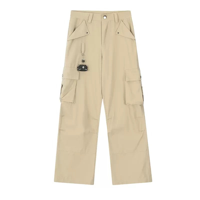 Straight Wide-leg Cargo Pants With Charm MB7050