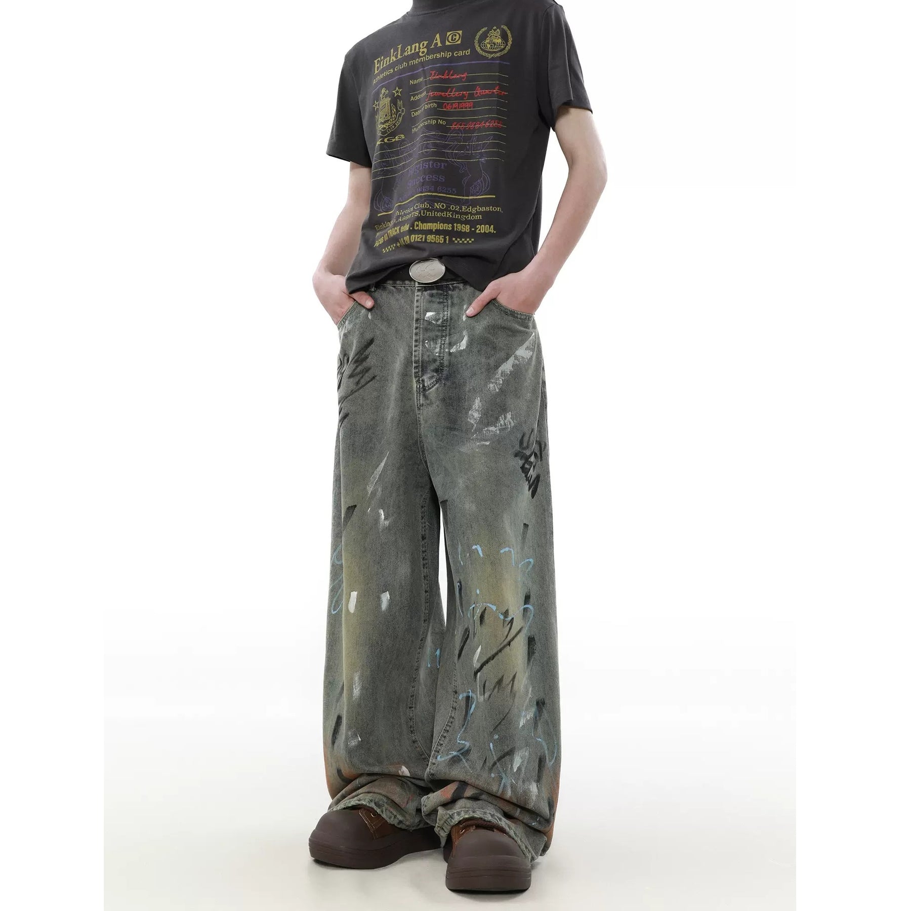 Paint Design Washed Straight Jeans MR018