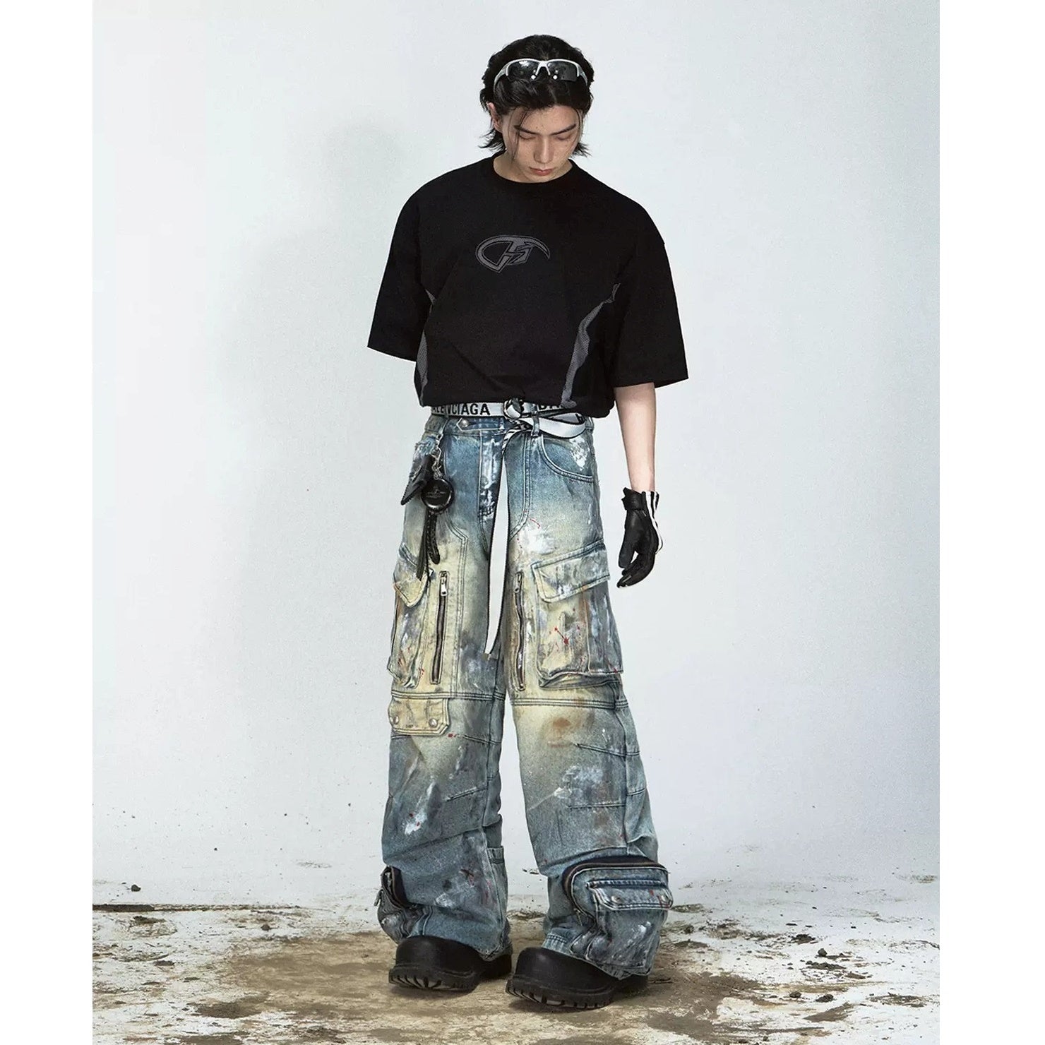 Graffiti Paint Design Wide-leg Cargo Jeans MB7029