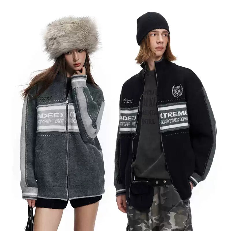 Switching Logo Design Zip-Up Knitted Jacket MB7204