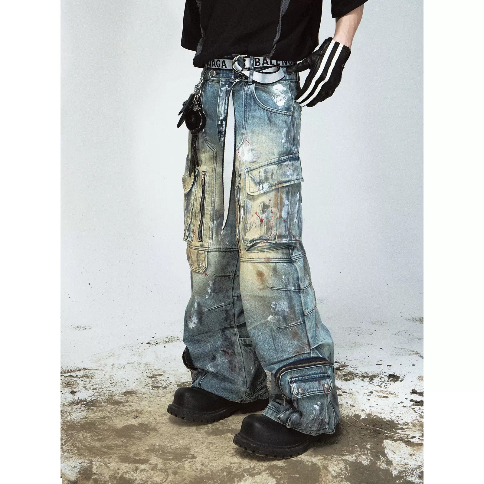 Graffiti Paint Design Wide-leg Cargo Jeans MB7029