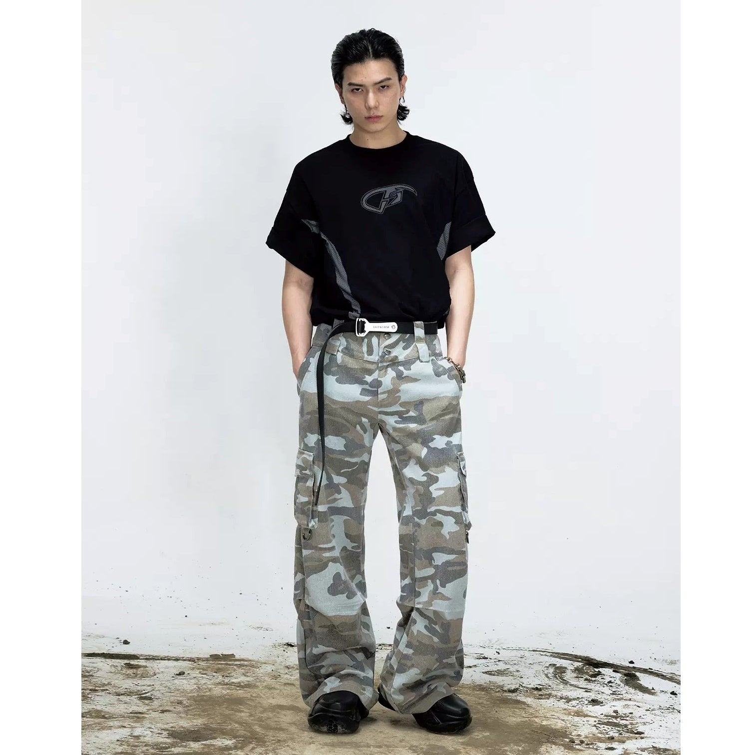 Camouflage Stained Straight Cargo Pants MB7066