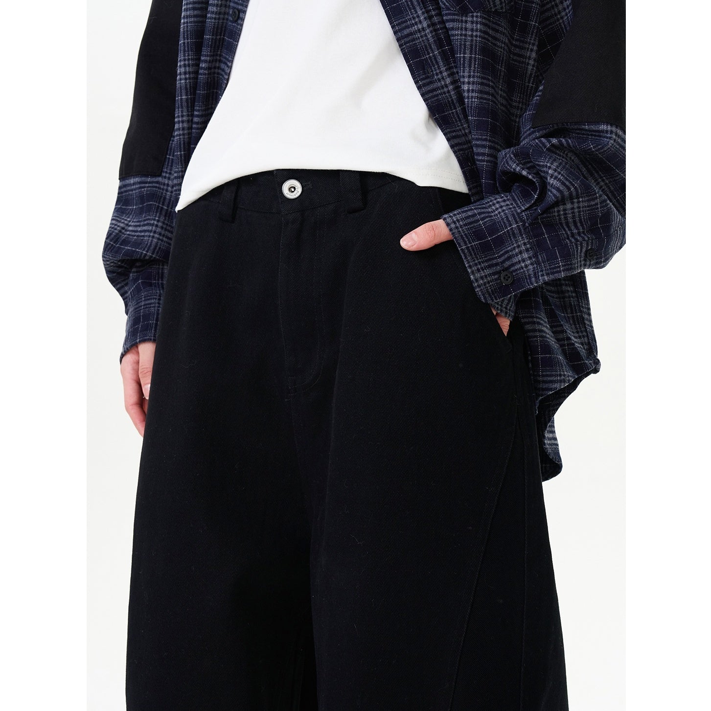 Washed Distressed Switching Design Wide Pants NA7009