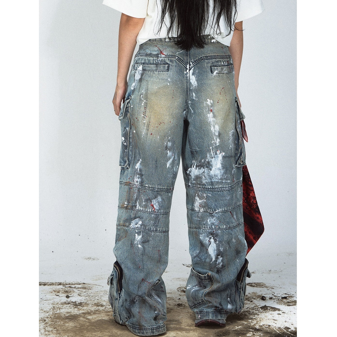 Graffiti Paint Design Wide-leg Cargo Jeans MB7029