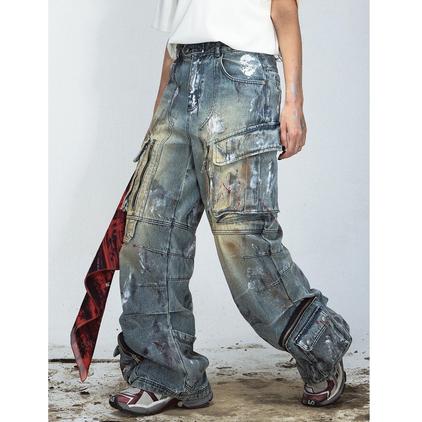 Graffiti Paint Design Wide-leg Cargo Jeans MB7029