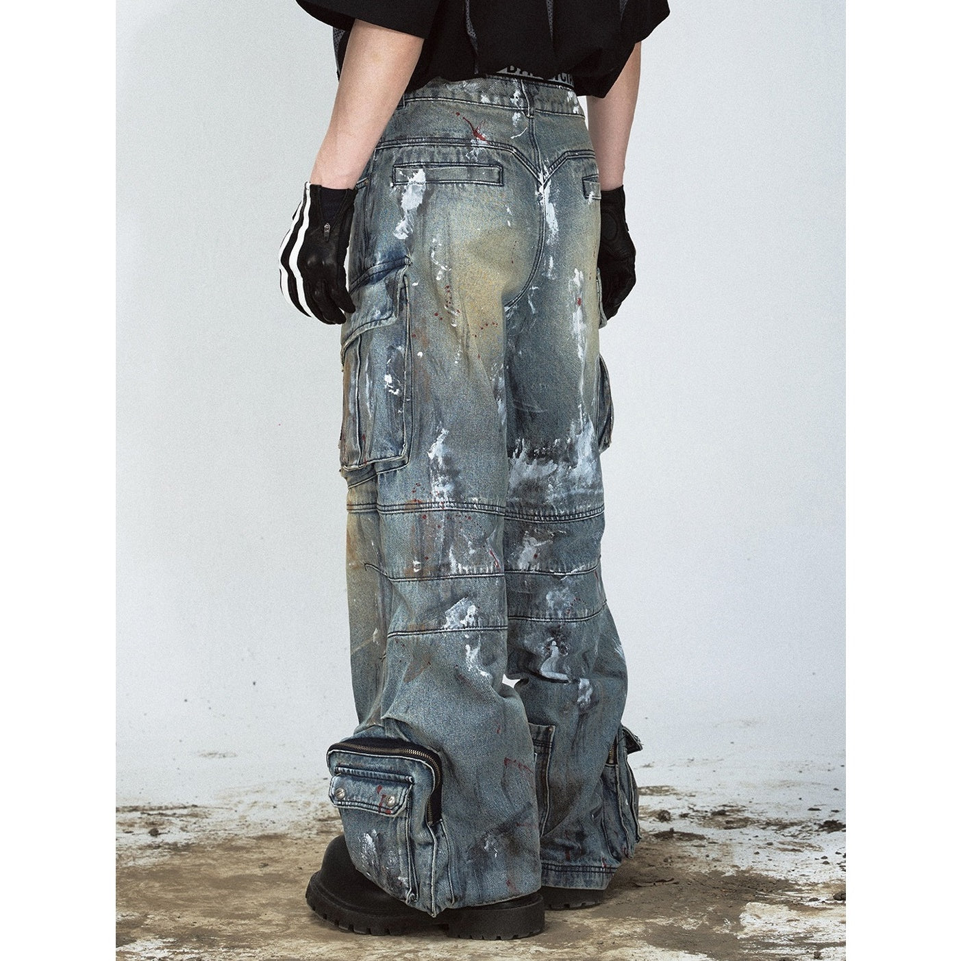 Graffiti Paint Design Wide-leg Cargo Jeans MB7029