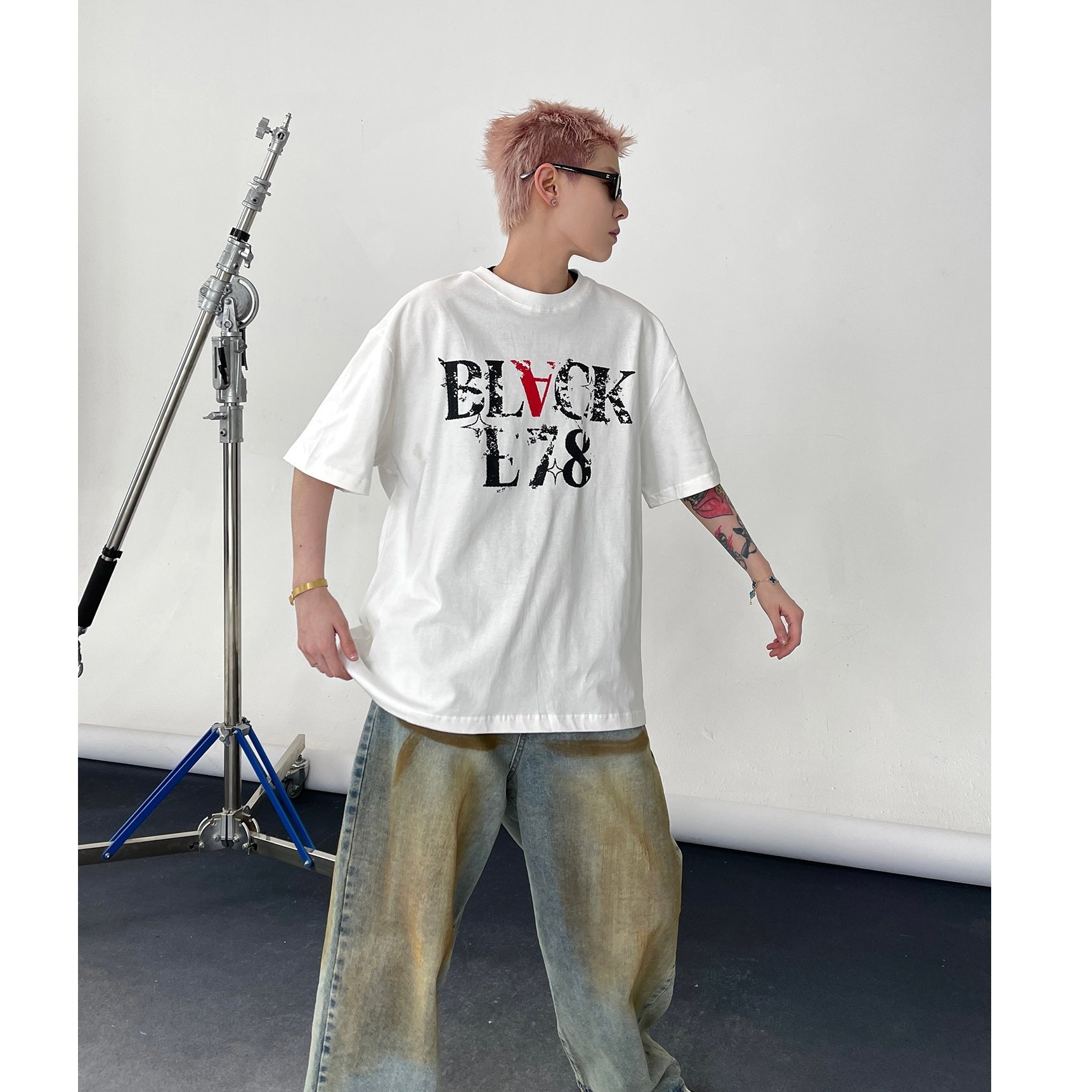 Rubbing Letter Print T-shirt EAT128
