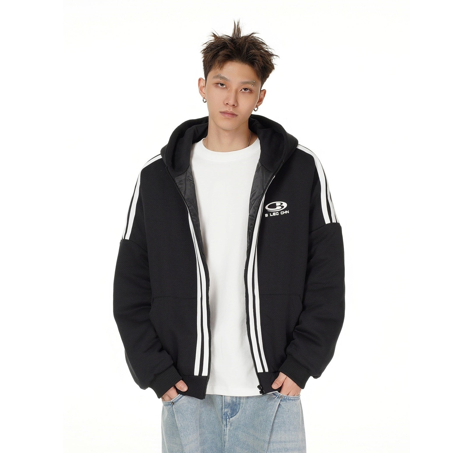 Line Design Sporty Zip Hooded Parka MB7179