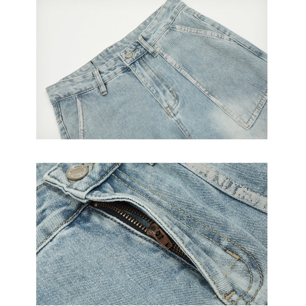 Retro Wash Spliced Loose Baker Jeans MB7053