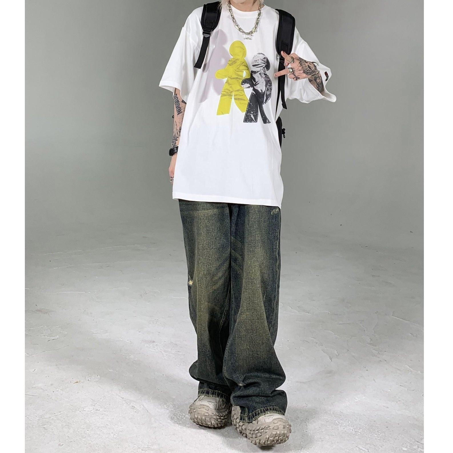 Cartoon Man Print Street Loose T-Shirt MB7015