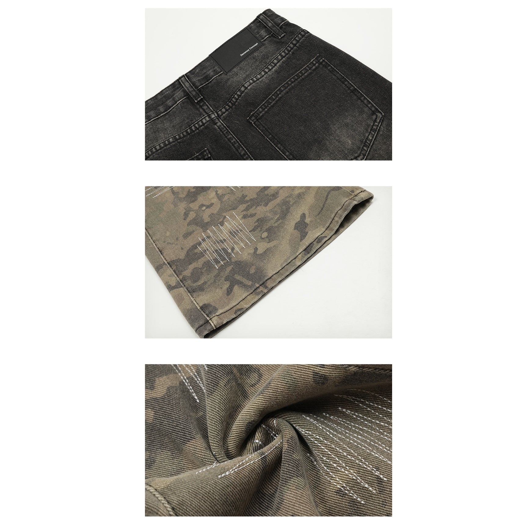 Camouflage Stitched Damage Loose Jeans MB7257