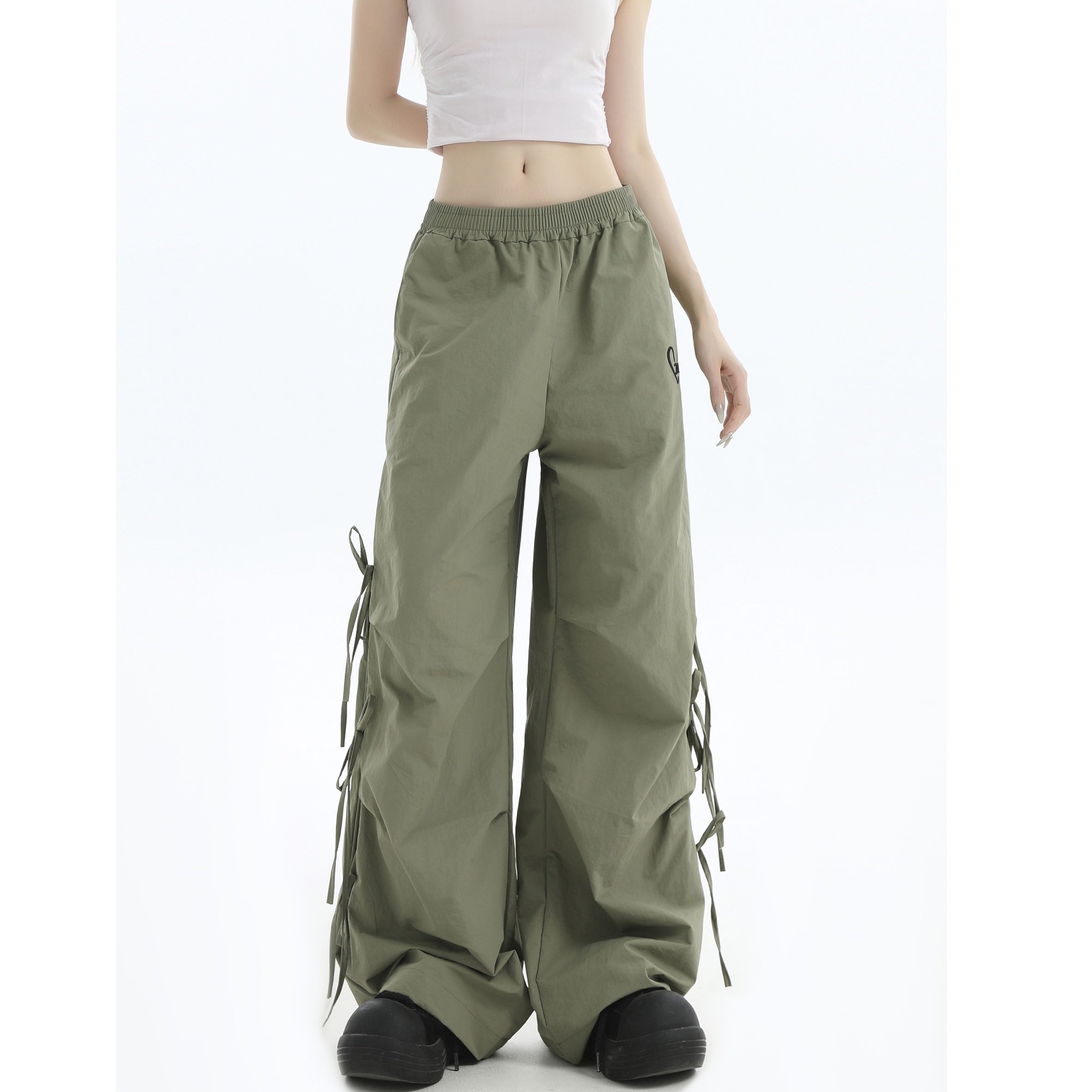 Logo Embroidery Side Bow Casual Pants IN7045