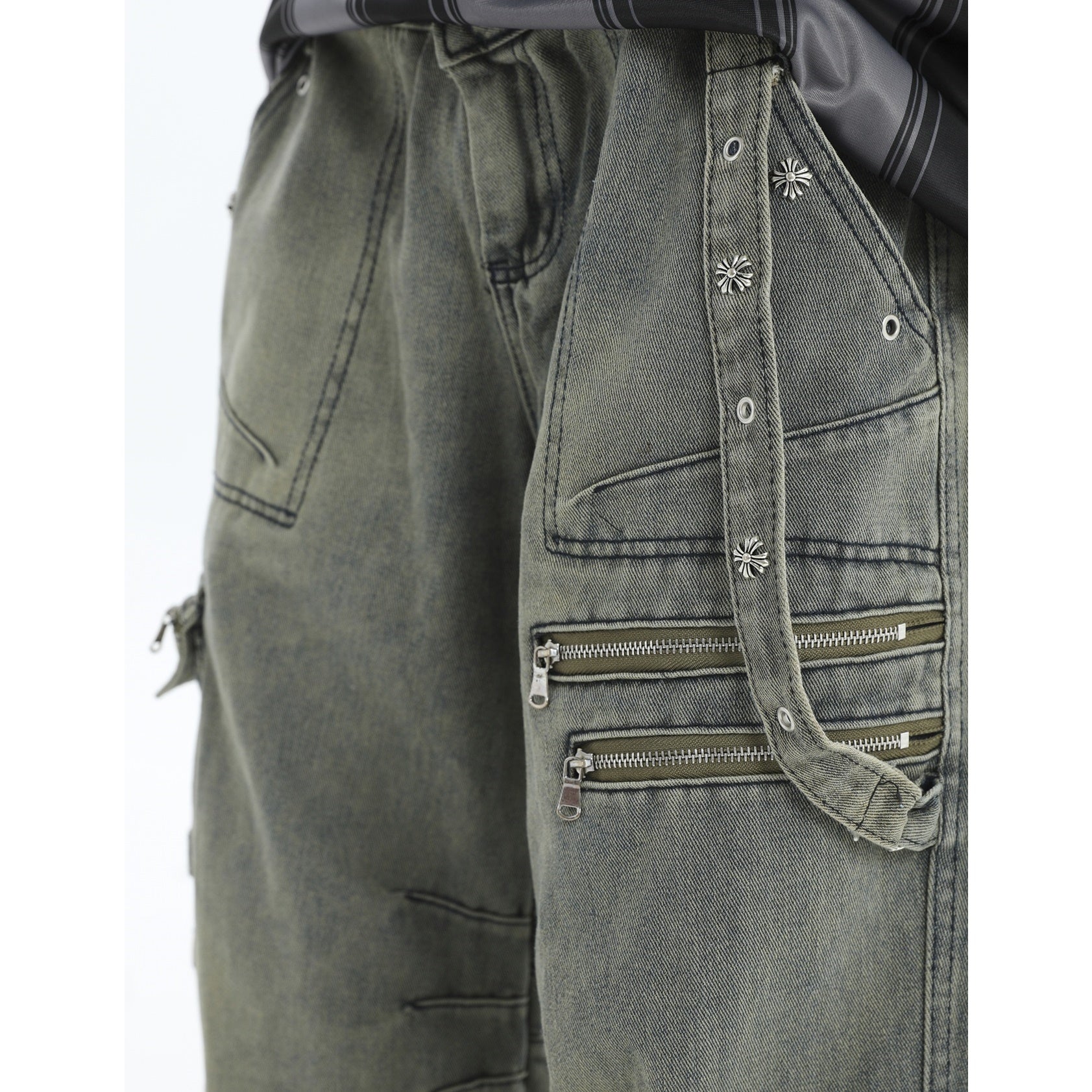 Double Waist Zipper Multi-Pocket Jeans IN7040