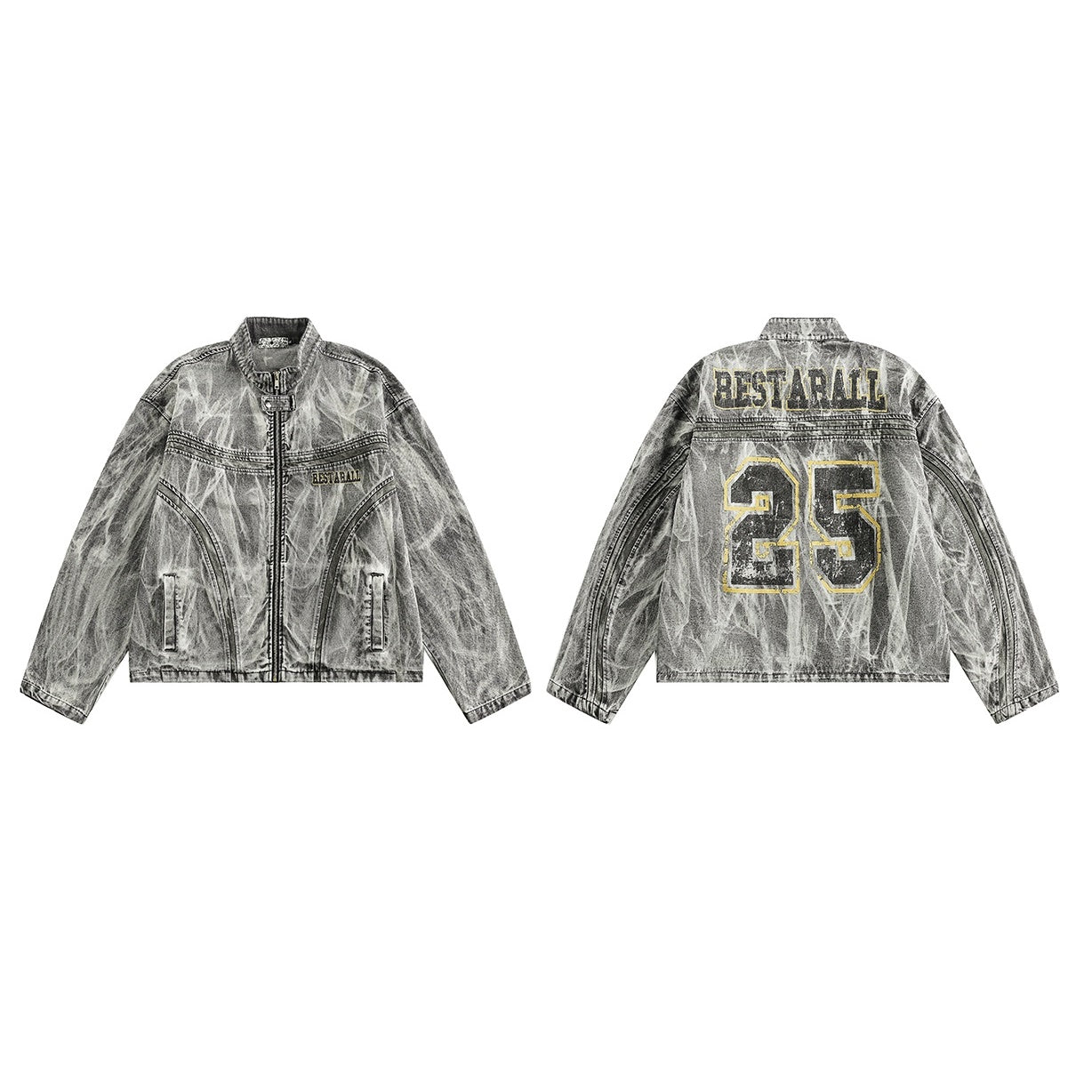 Street Distressed Graffiti Print Wash Denim Jacket MB7251