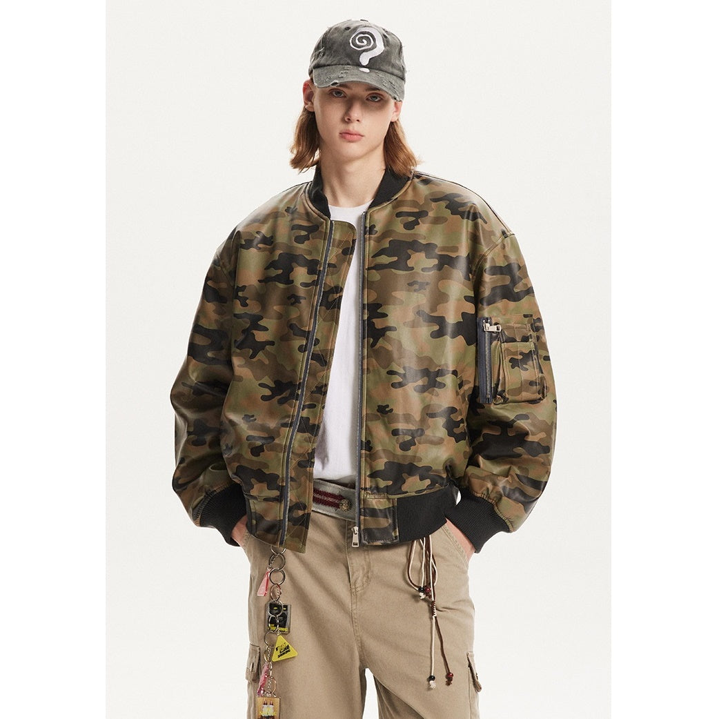 Camouflage PU Leather Flight Jacket MB7262