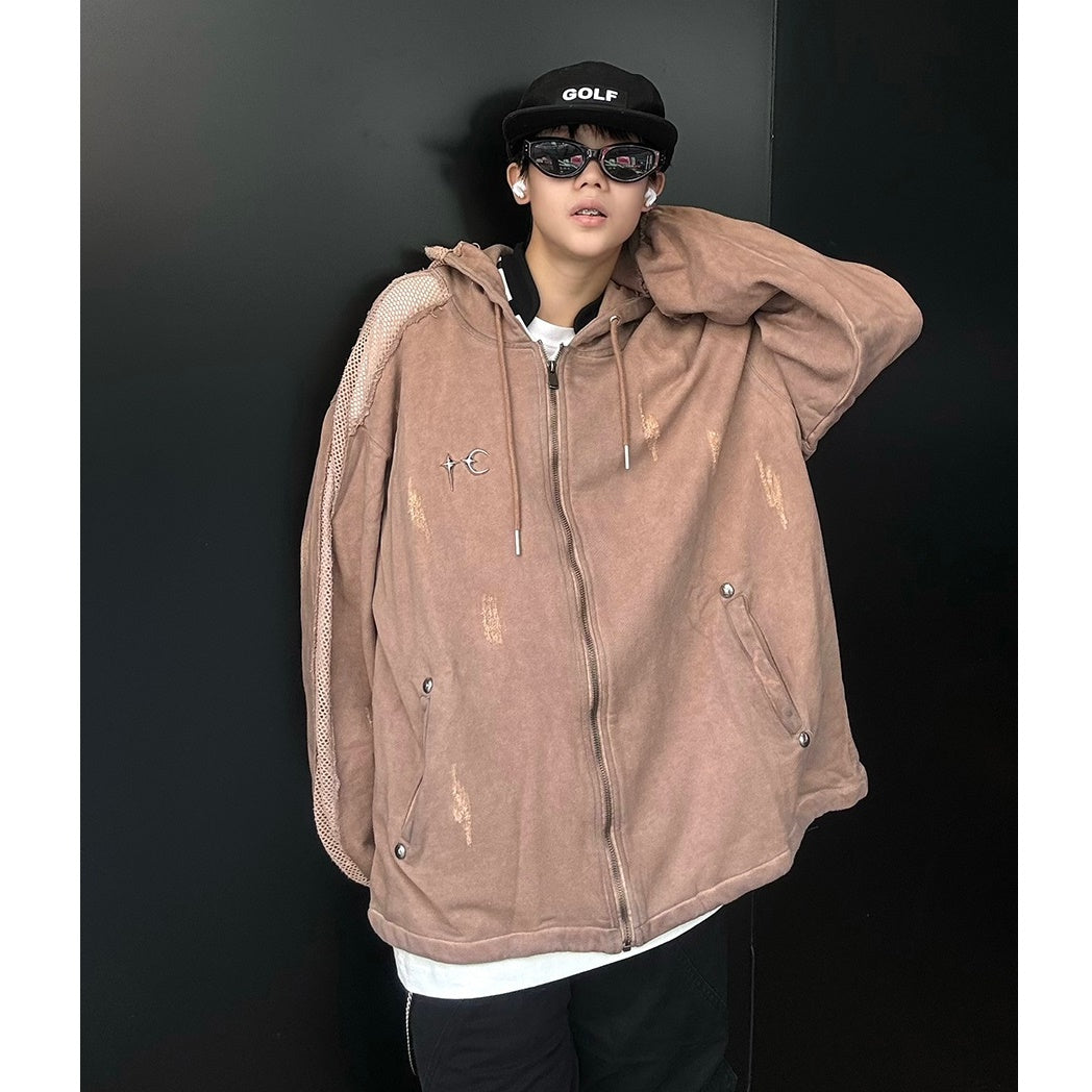 Hollow Spelling Mesh Heavy Zip Hooded Sweat MB7135