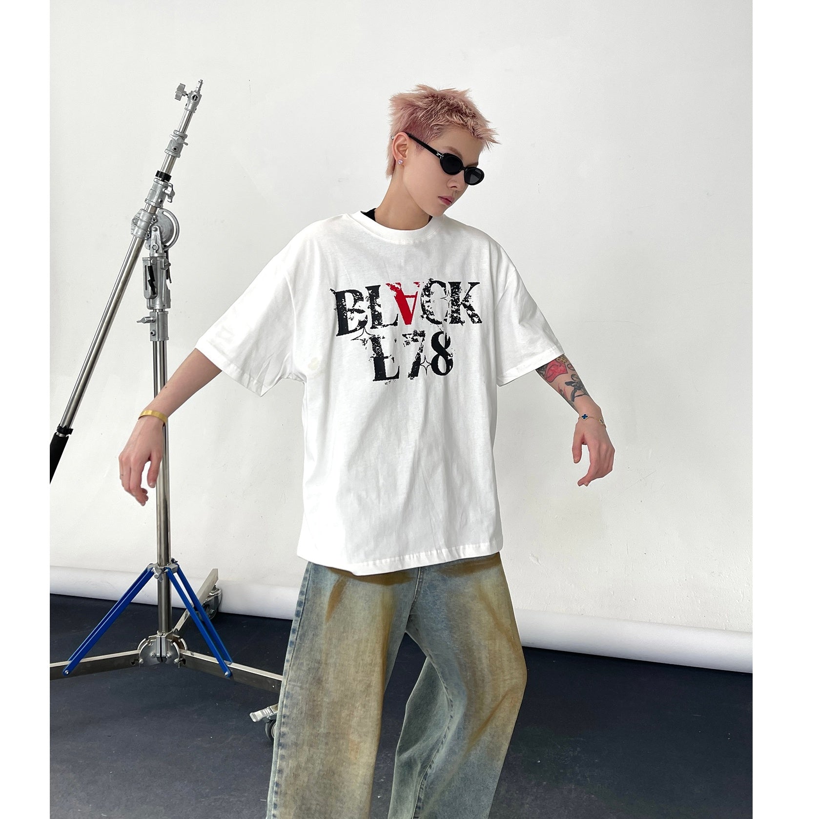 Rubbing Letter Print T-shirt EAT128