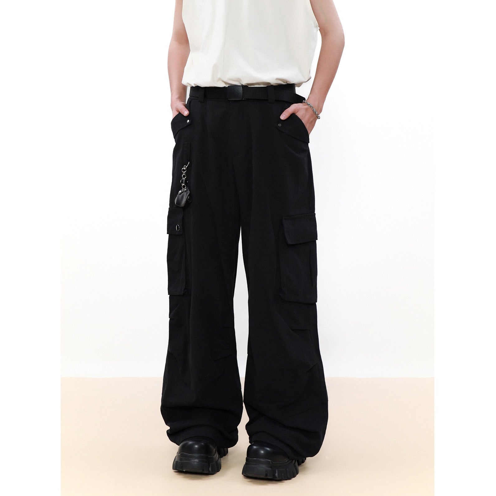 Straight Wide-leg Cargo Pants With Charm MB7050