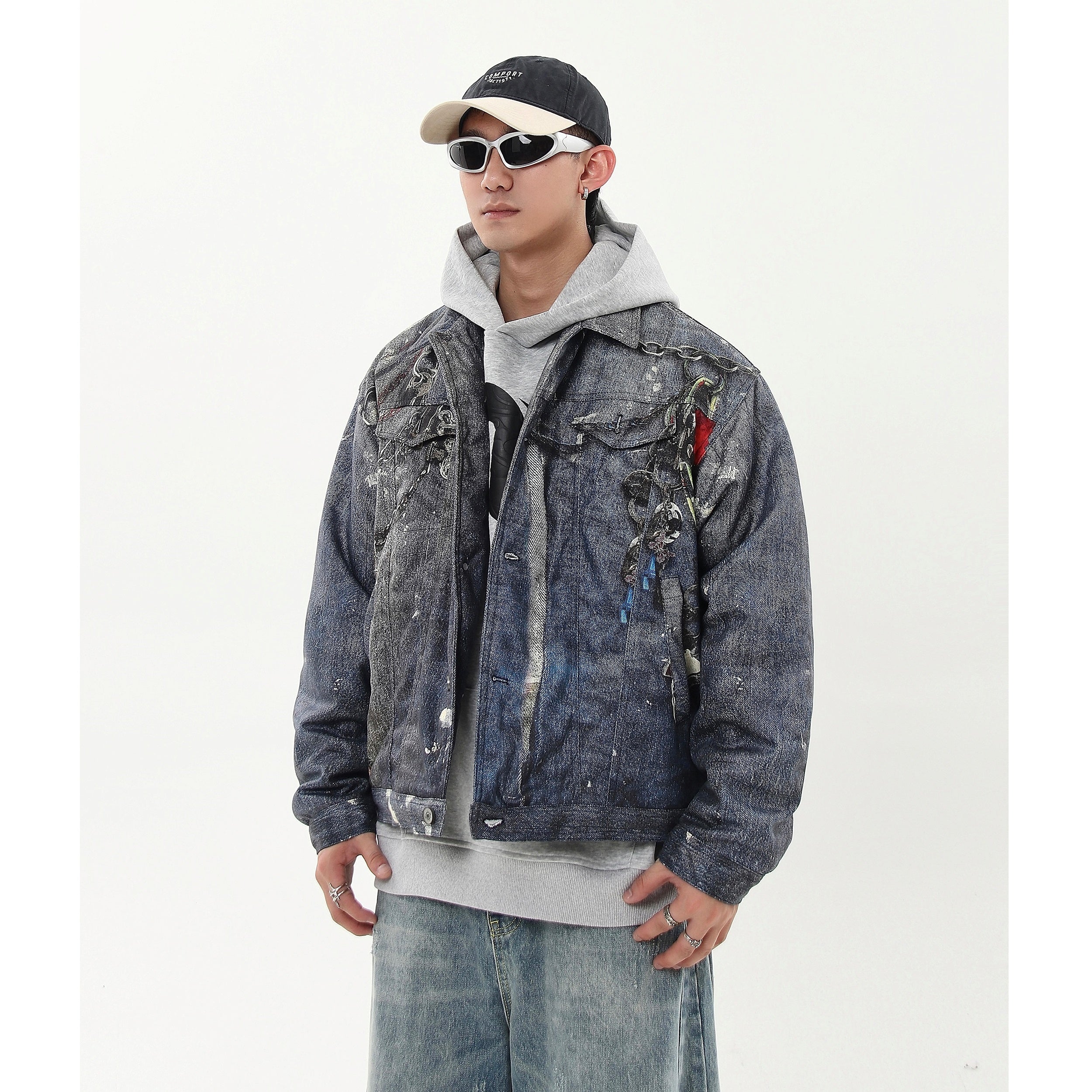 Street 3D Chain All-Print Denim Jacket MB7215