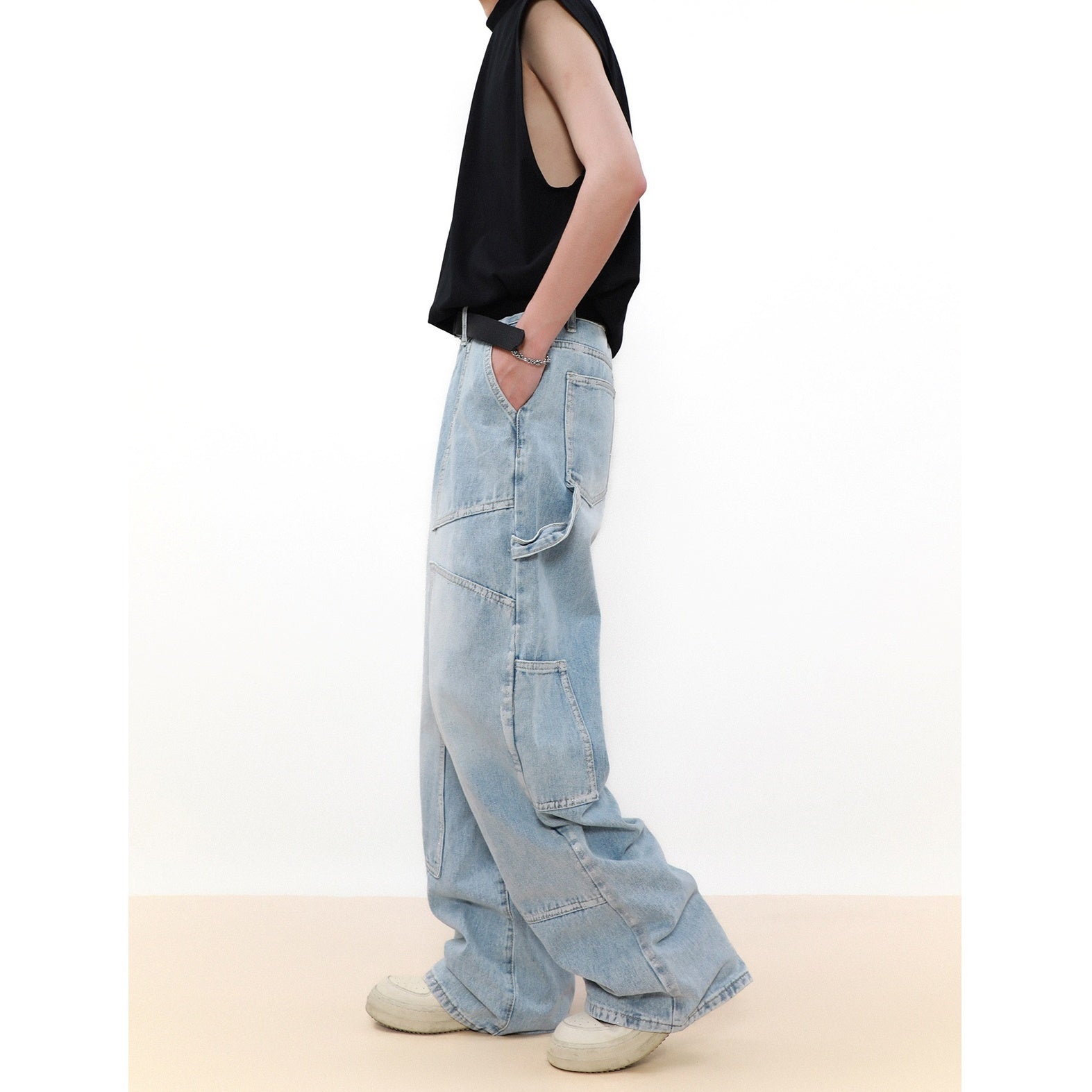 Retro Wash Spliced Loose Baker Jeans MB7053