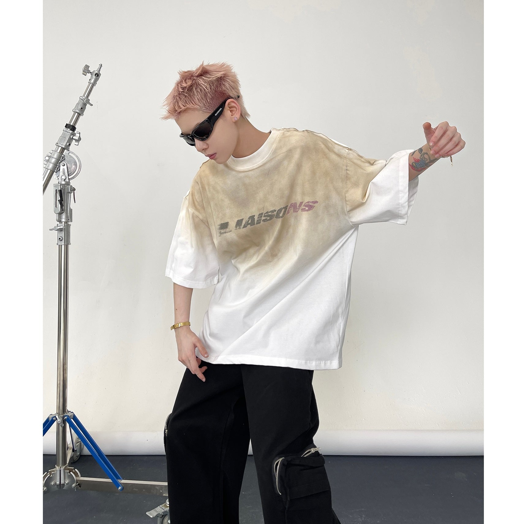 Dirty Gradient Inkjet Lettered Print T-shirt EAT146