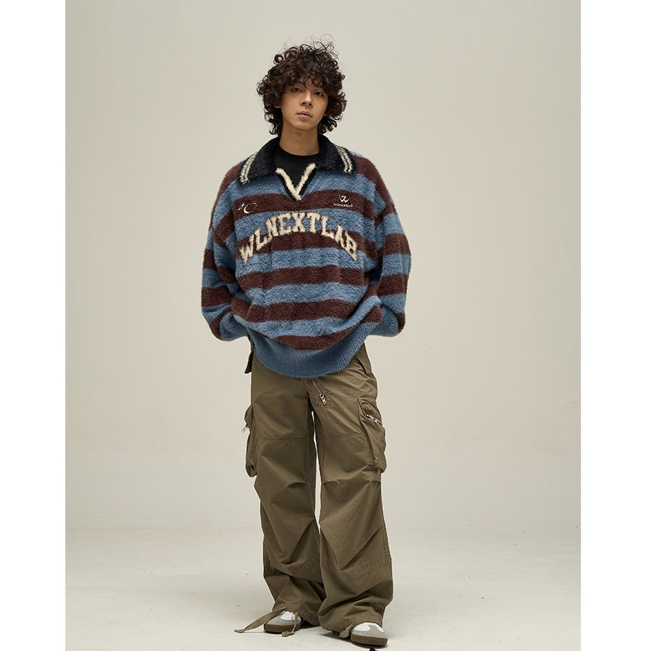 College Style Oversize Knitted Border Sweater MB7279