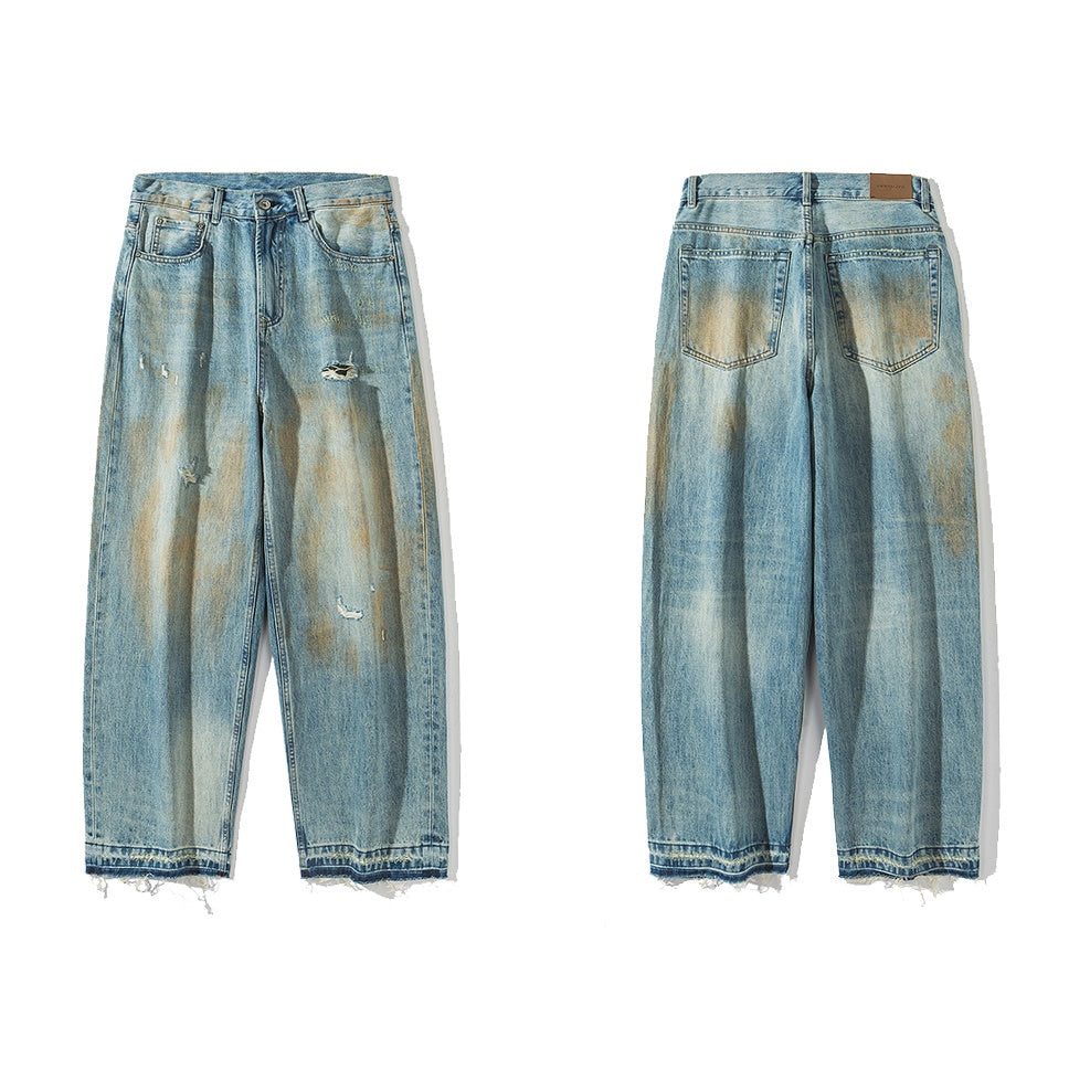 Yellow Mud Raw Rimmed Ripped Jeans NR7002