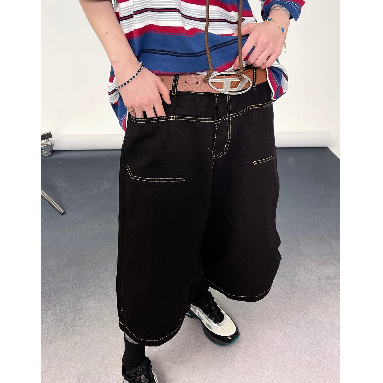 Washed Wide-leg Work Cropped Pants EAT118