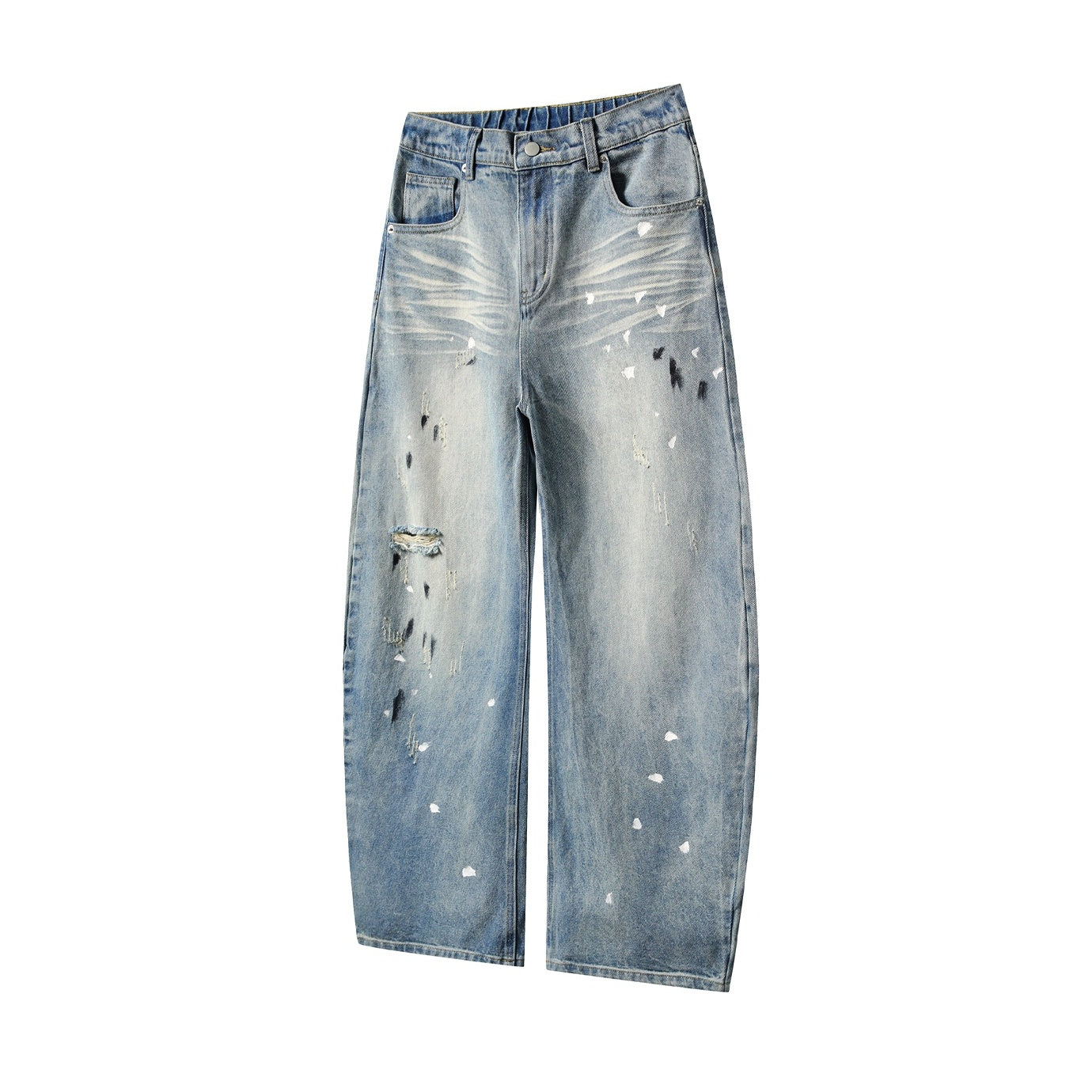 Wash Ink-splashed Ripped Relax Jeans EAT119