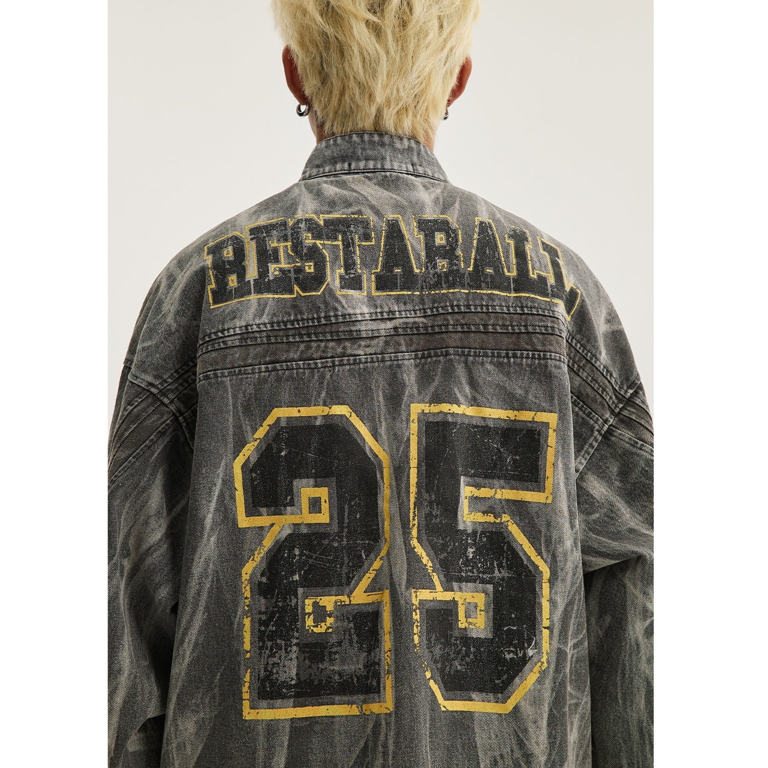 Street Distressed Graffiti Print Wash Denim Jacket MB7251