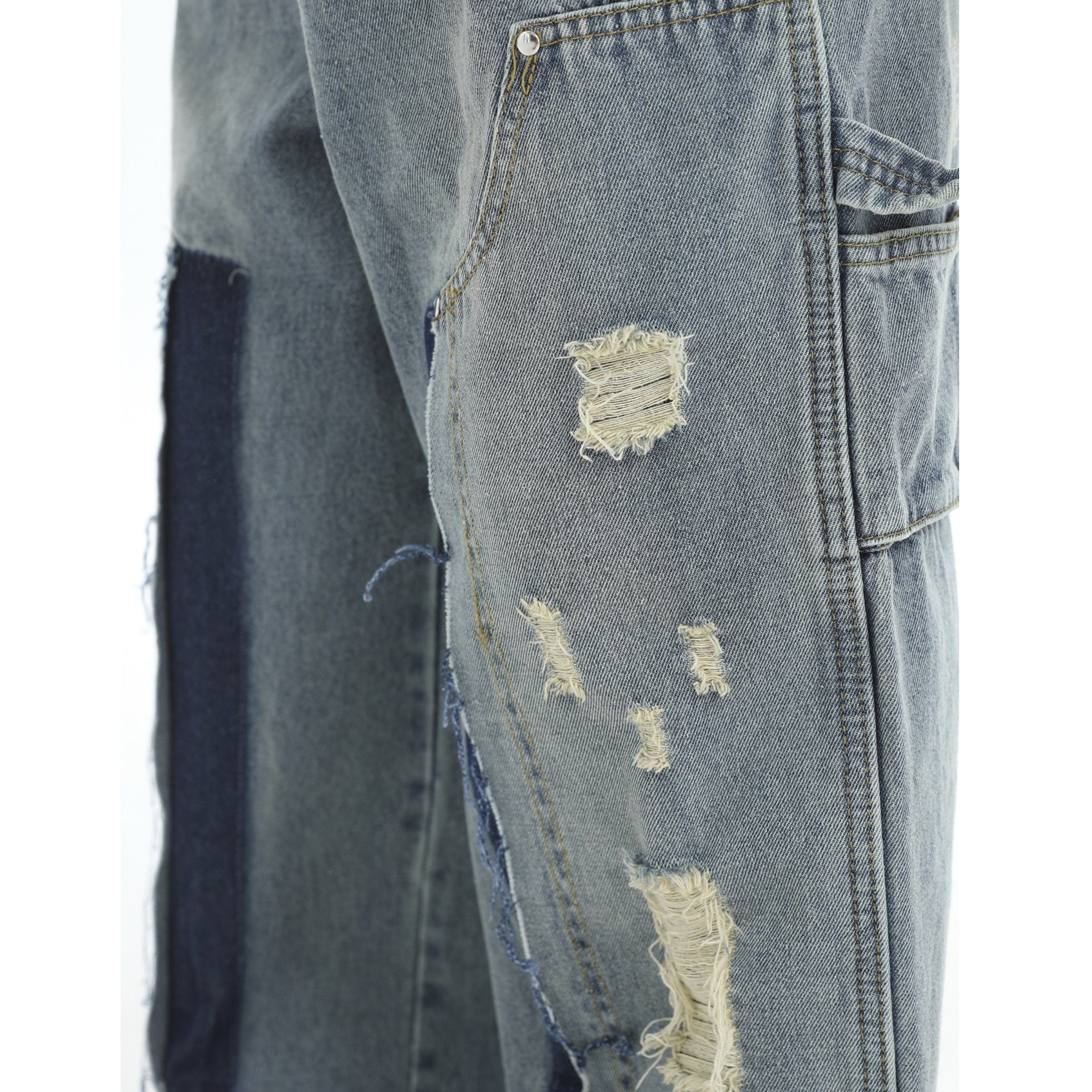 Scratched Hole Patchwork Loose Straight Jeans IN7036