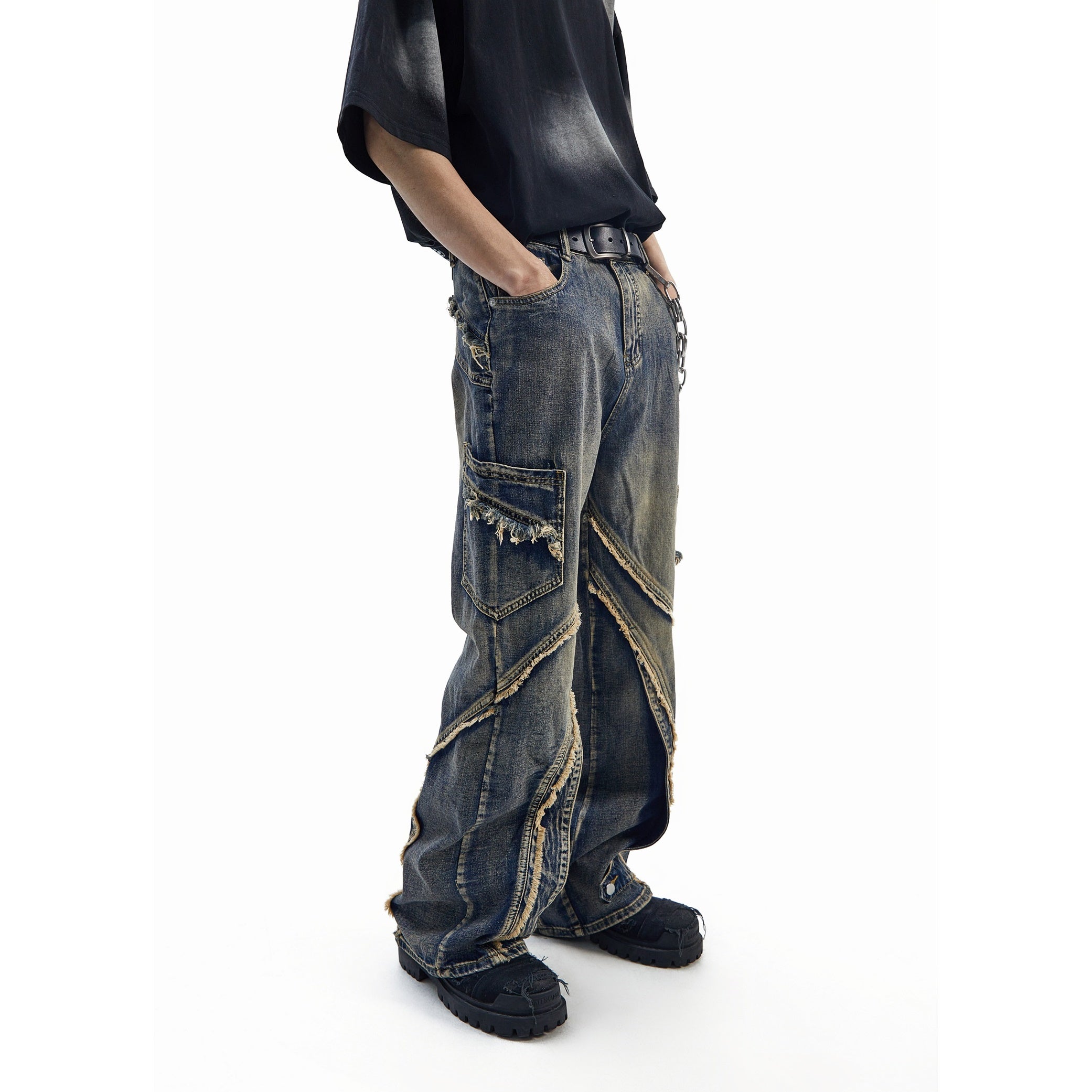 Raw Fringe Spliced Bootcut Jeans MB7269