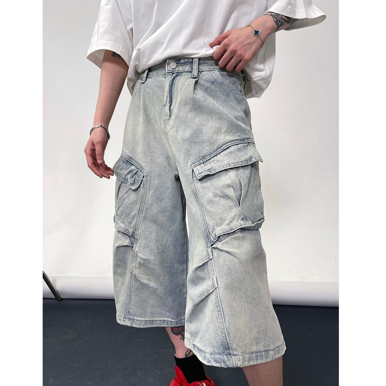 Multi Pocket Cargo Cropped Jeans EAT112