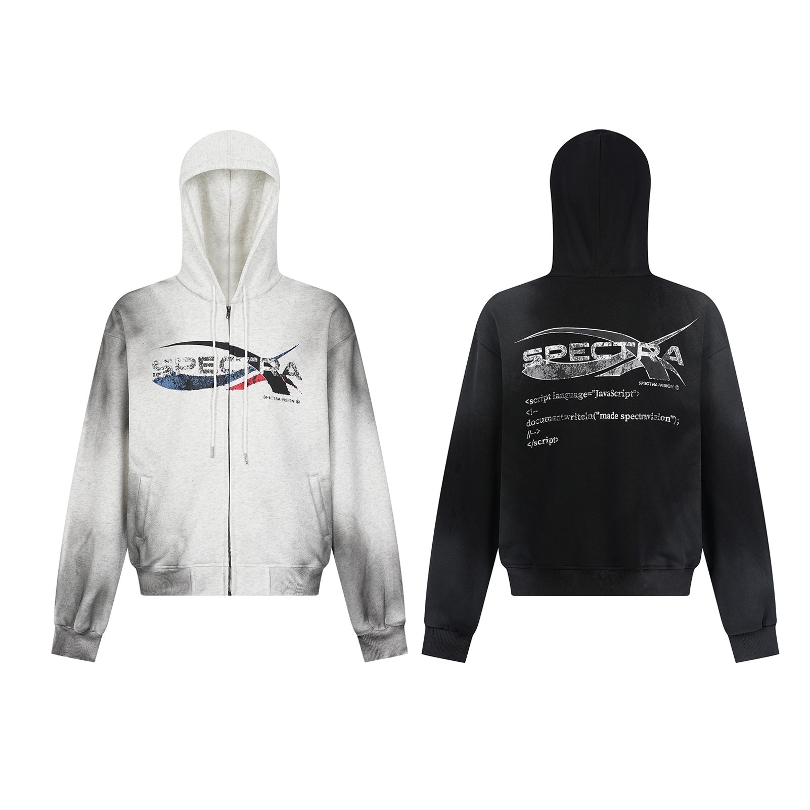 Dirty Spray Lettered Zip-Up Hooded Sweat MB7075