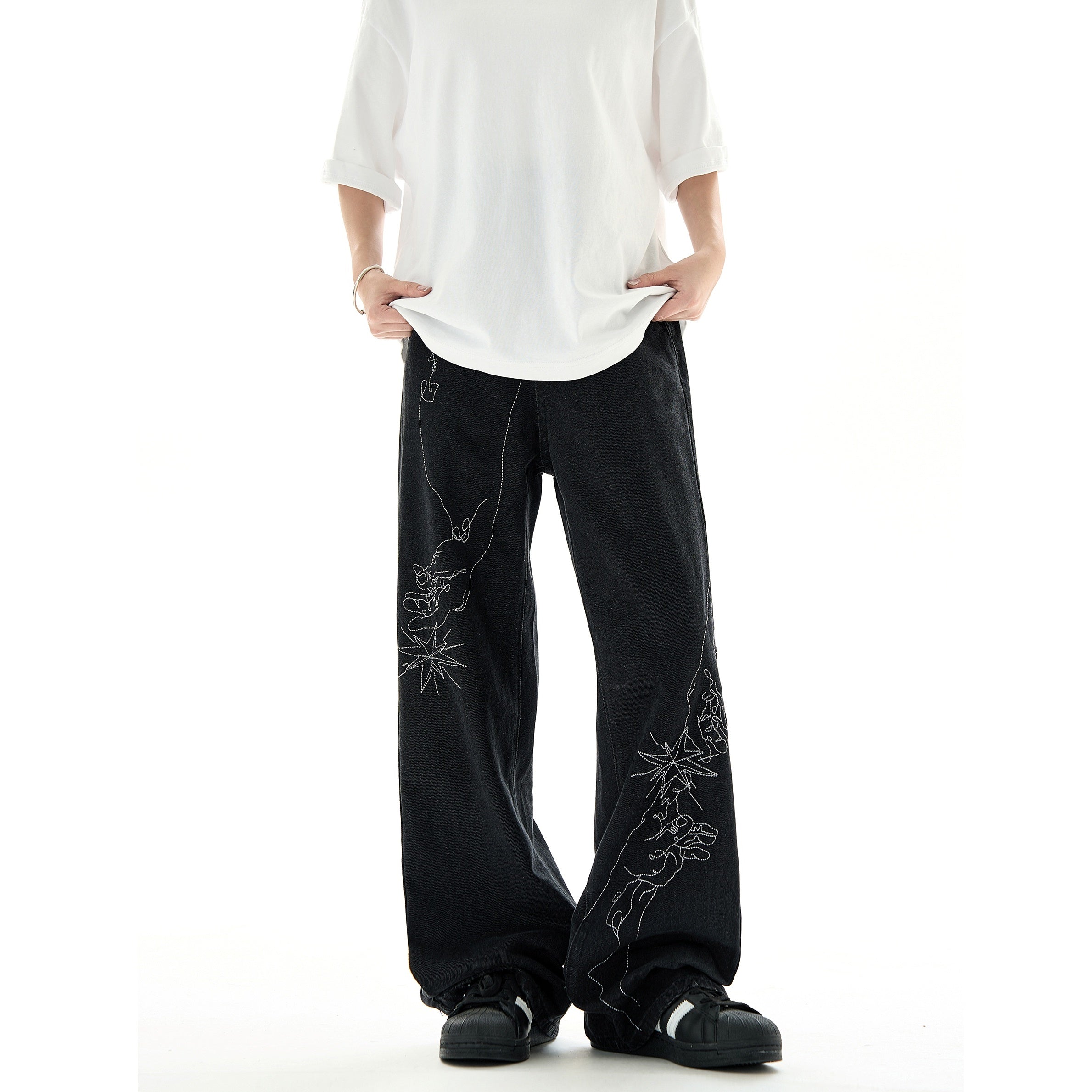 Hand-painted Design Embroidered Straight-leg Jeans MB7226