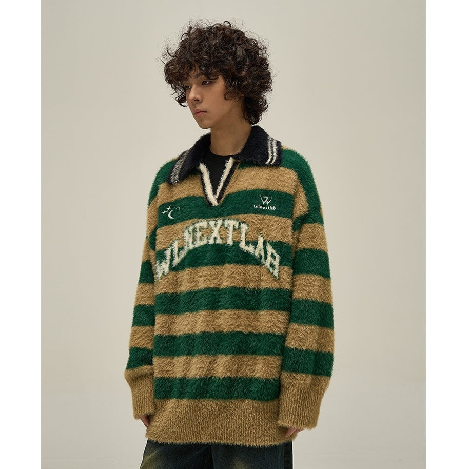 College Style Oversize Knitted Border Sweater MB7279