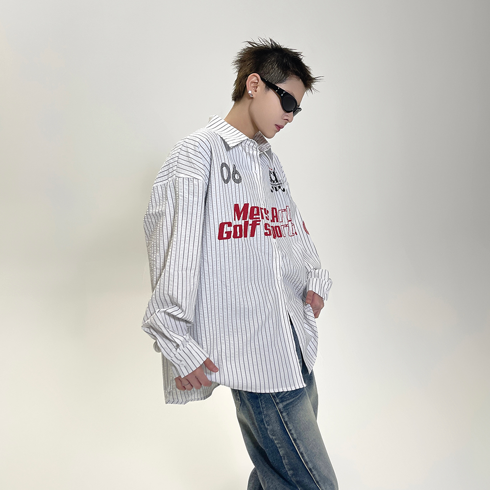 Letter Print Stripe Long Sleeve Shirt EAT076