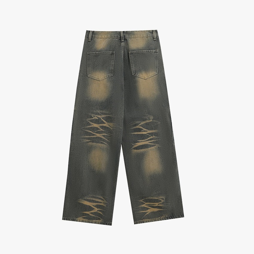 Wash Distressed Cargo Jeans IN7004