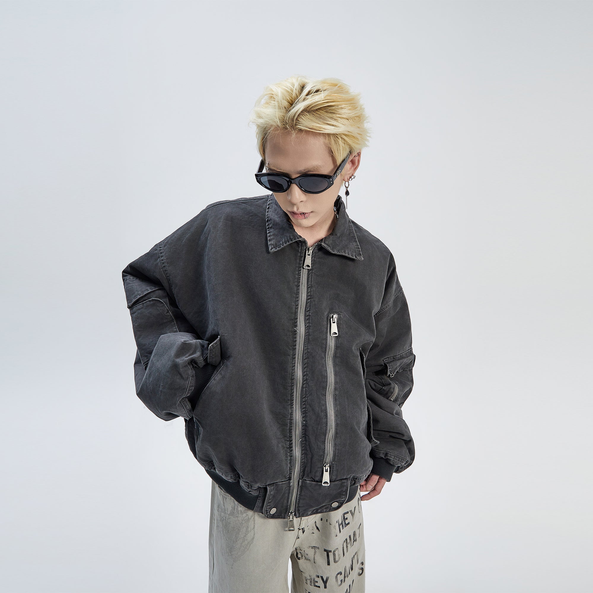 Dye Wash Bomber Silhouette Jacket MB7277