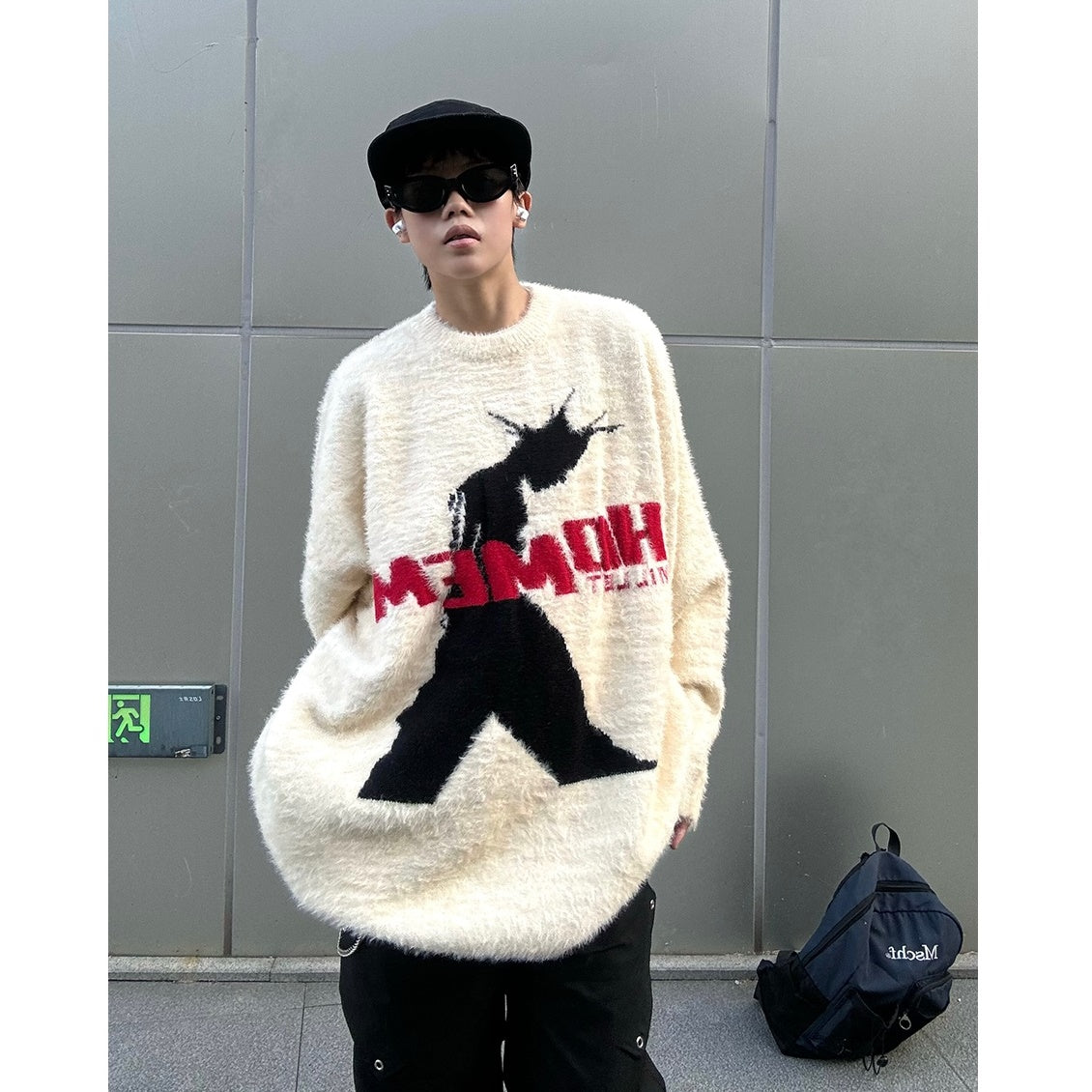 Street Pedestrian Letter Jacquard Loose Sweater MB7133