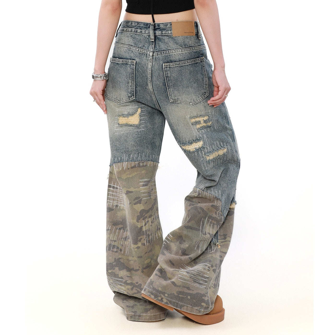 Splicing Camouflage Destruction Whiskering Jeans MB7206