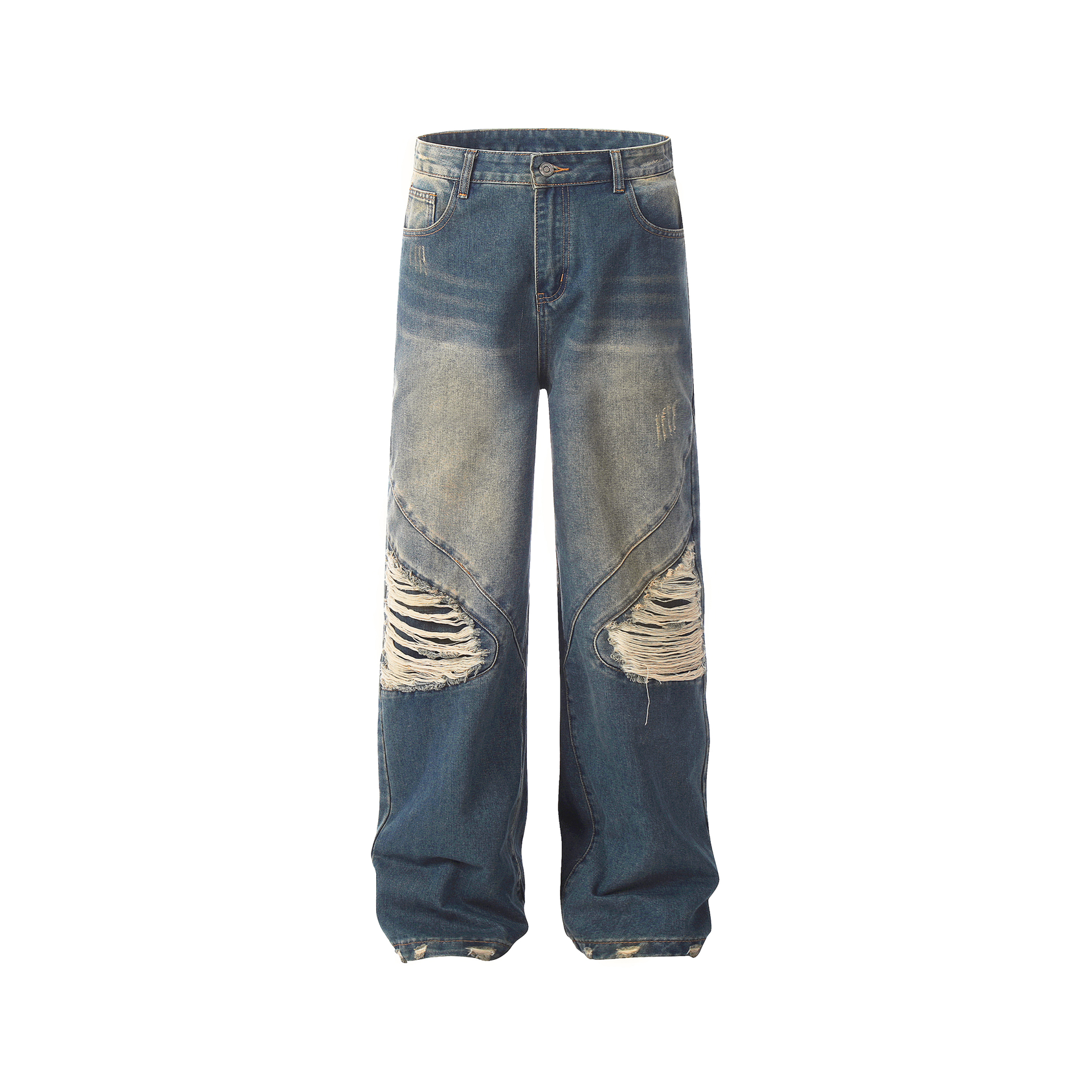 Gradient Scratched Ripped Loose Straight-leg Jeans EAT015