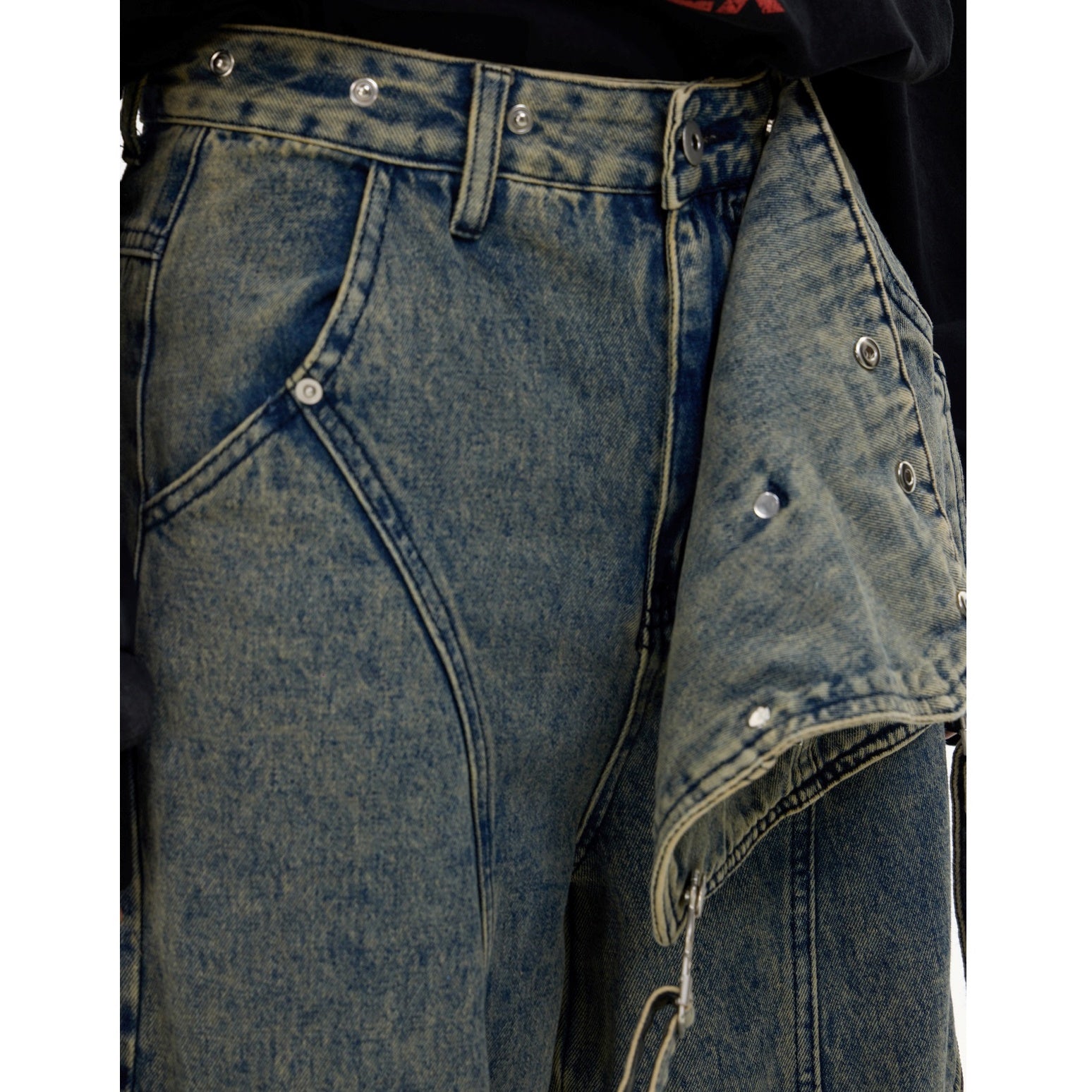 Detachable Strap Washed Cargo Jeans MB7030