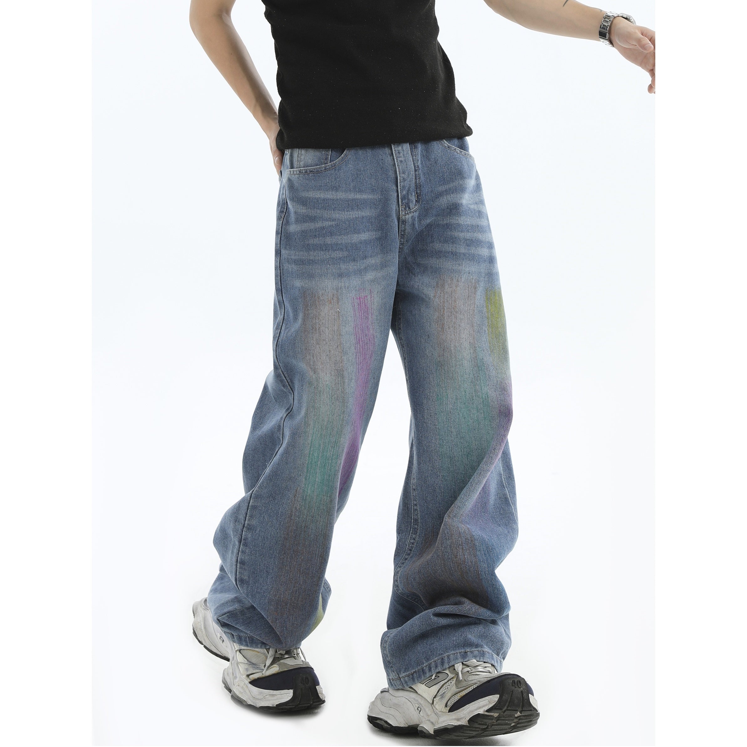 Painted Graffiti Washed Loose Straight Jeans IN7043