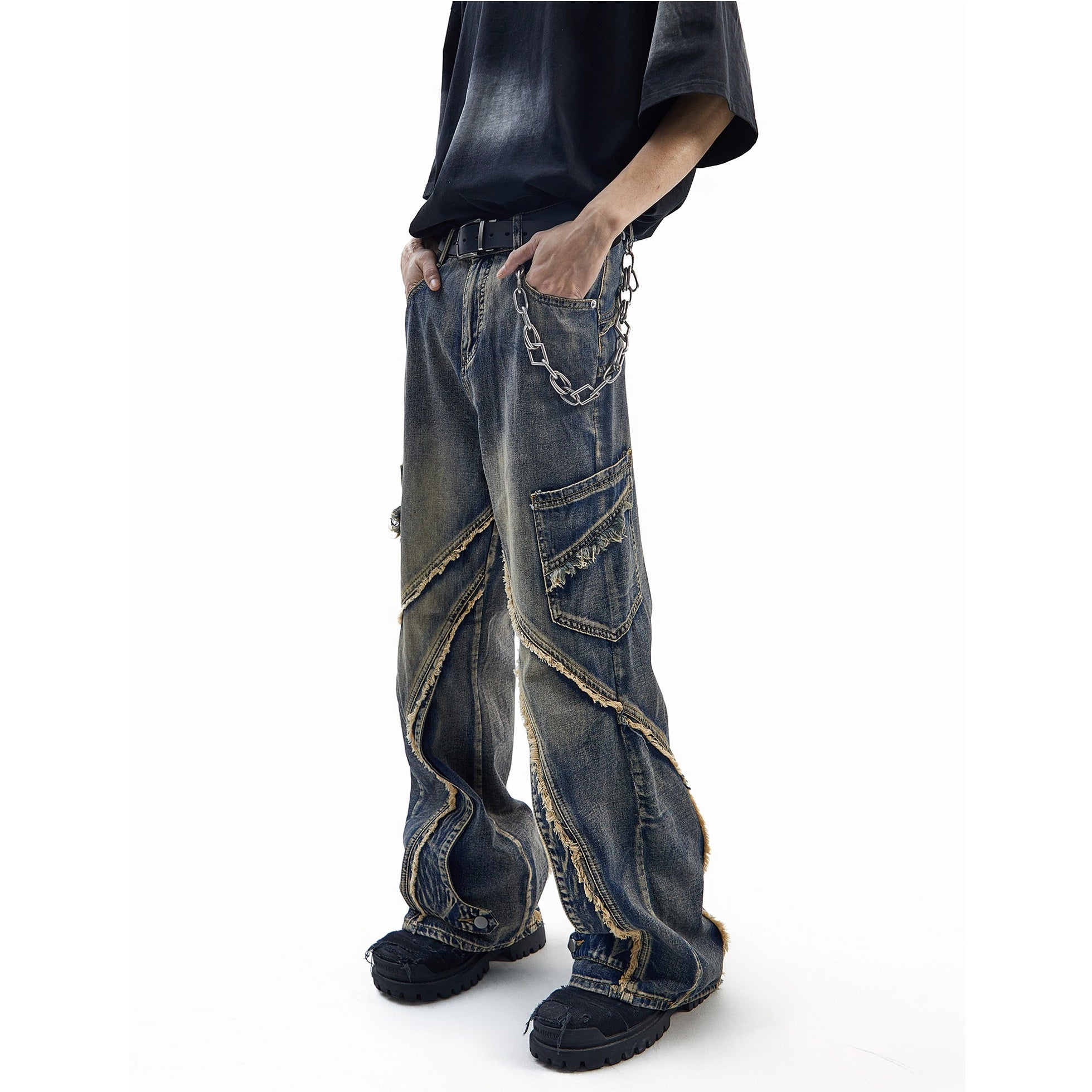 Raw Fringe Spliced Bootcut Jeans MB7269